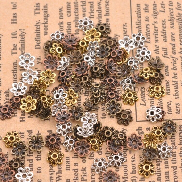 200pcs Tibetan Silver Metal Flower Loose Spacer Beads Caps 6mm Diy Jewelry J3012