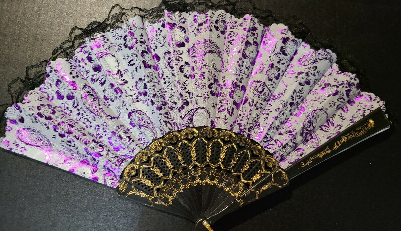 #104 Chinese Fan Folded Party White Purple Metallic Foil , Accordion Folded