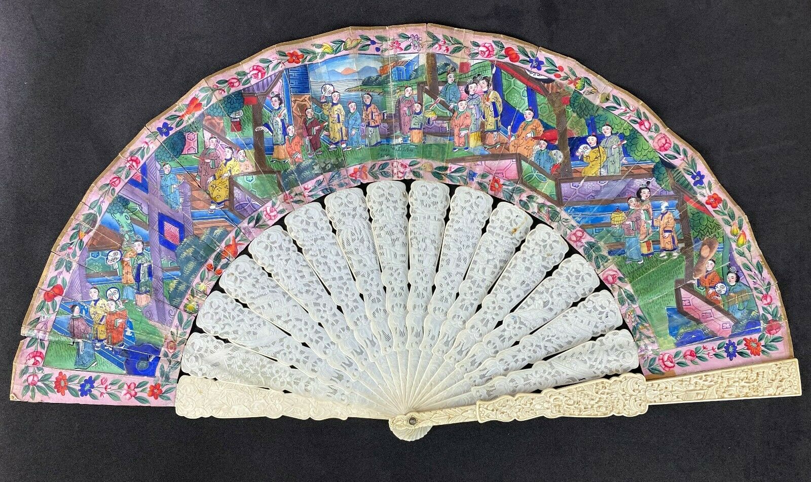 Good 19th C.century Chinese Quality Rods Fan With Box