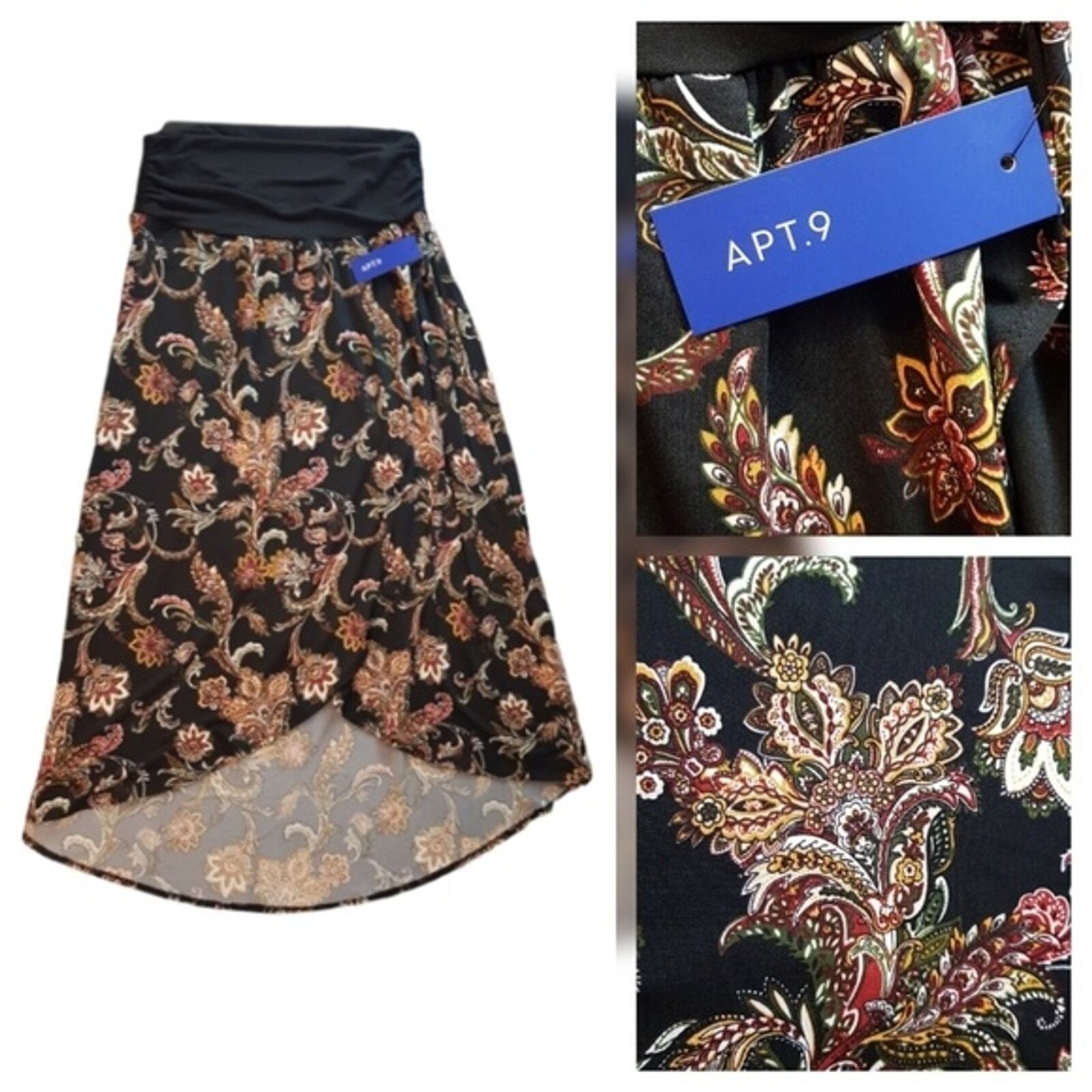 Nwt Xxl Apt. 9 High Low /maxi Floral Paisley Faux Wrap  Skirt